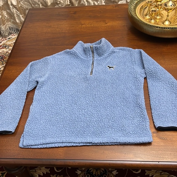 PINK Victoria's Secret Jackets & Blazers - Victoria's Secret PINK Teddy Bear Blue Sherpa 1/4 Zip Cozy Pullover Size Small